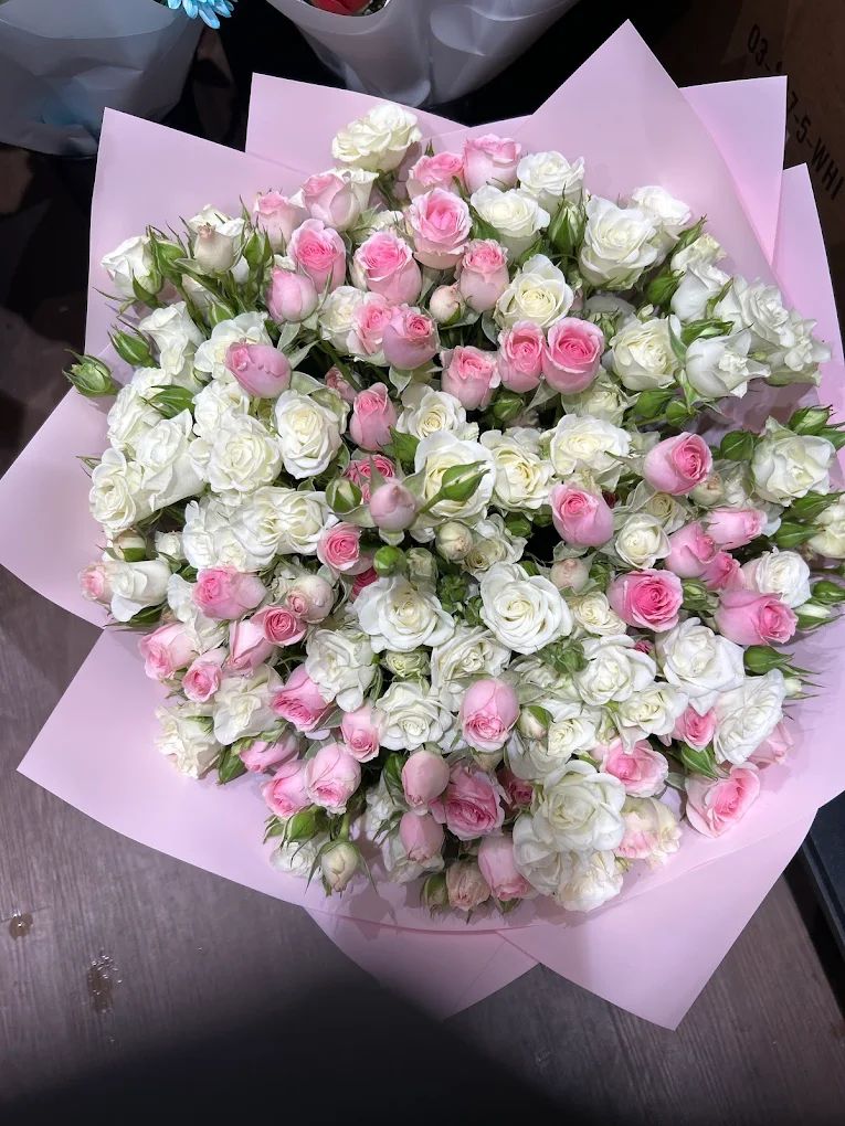 Bouquet of pink and white spray roses